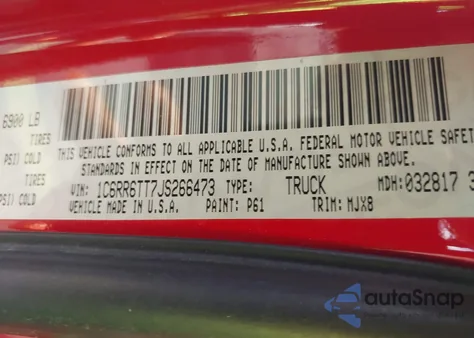 2018 Ram 1500 Big Horn 4X2 6'4 Box z USA, uszkodzony, nr VIN 1C6RR6TT7JS266473